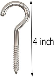 Thép Không Gỉ Cường Độ Cao Bạc 4 Inch Nhiệm Vụ Nặng Nề Móc Vít Lớn Móc Trần Móc Móc - Product Image 3