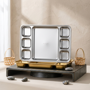 Stainless Steel Polished Eco-Friendly Korean Style Solid Pattern Party Kitchen Tray Sauce <b>Dipping</b> Rectangle Snack Plate Metal - Product Image 6