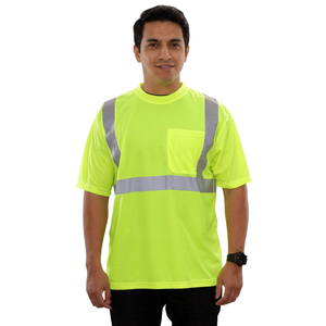 Men's High Visibility Class 2 Reflective Waterproof LED Flash Breathable Short Sleeve T-Shirt Polyester/Cotton Mesh <b>Heat</b> - Product Image 1