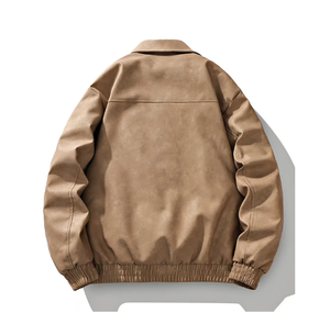 وصل حديثًا جاكيت رجالي من الجلد الصناعي الراقي عصري فضفاض بطية صدر علوية بشعار مخصص جاكيت أمامي برباط صبغ خريفي من الشركة المصنعة - Product Image 2