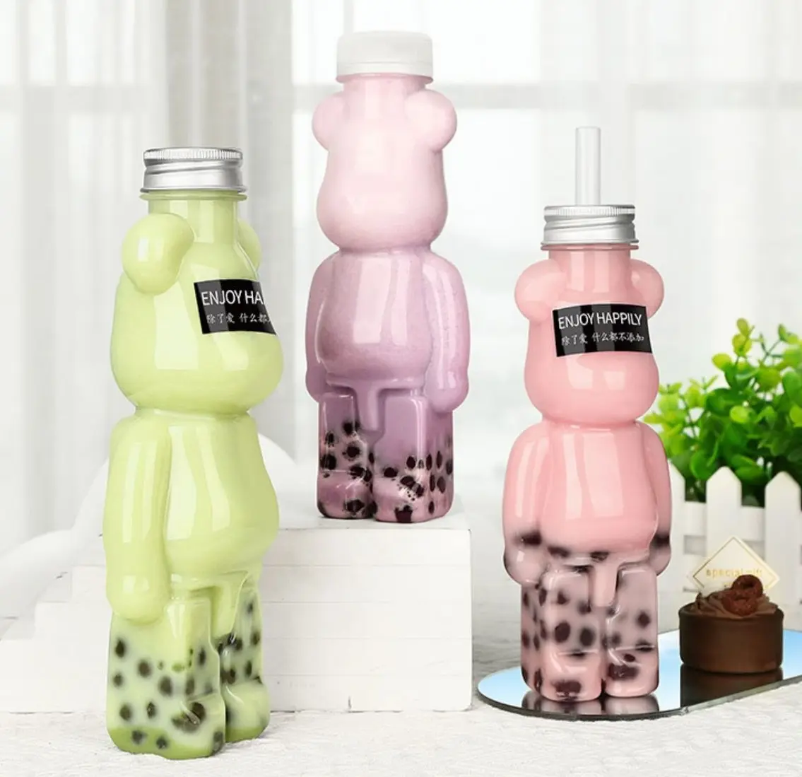 Fashion Design Bear Shape Bottle PET Animal Plastic Milk Juice 350ML 500ML 700ML Milk Tea Honey Bear Bottle