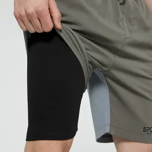 Customized Design Summer Men Beach Shorts 2 in 1 Male Elastic Waist Beach Shorts for Men Solid Colors Beachwear