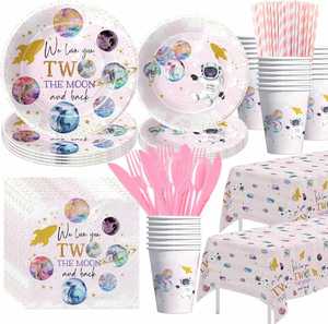 Factory Direct Girl Outer Space <b>Birthday</b> Party Supplies Pink Galaxy Dinnerware Set with <b>Table</b> Covers and <b>Birthday</b> Banner - Product Image 2