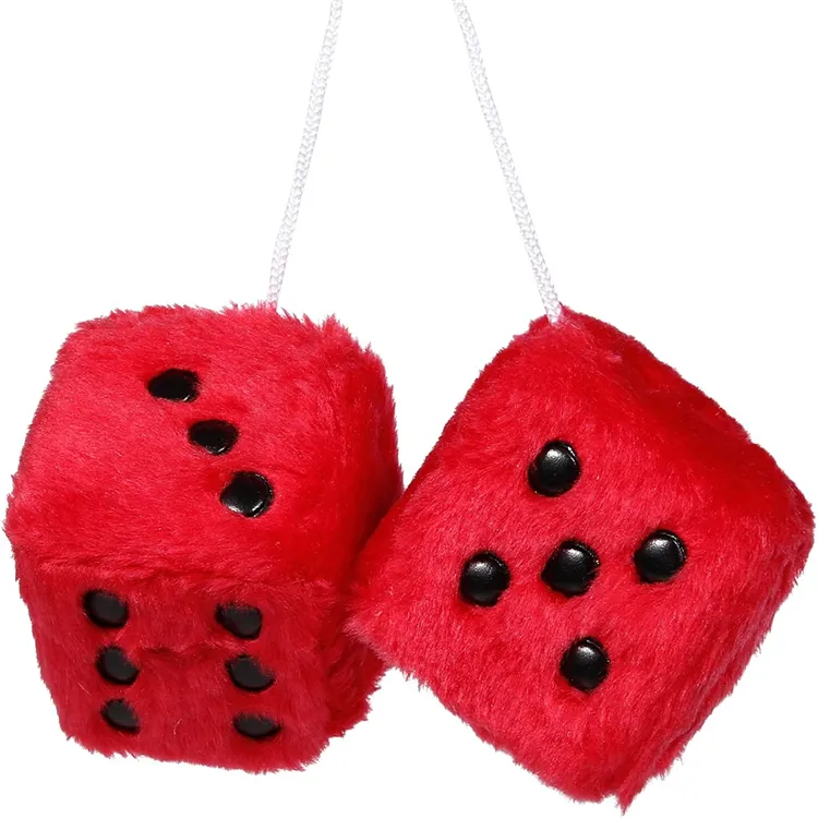 Specchio per auto appeso Fluffy Furry Dice Car Hanging Furry dadi coppia di dadi di peluche appesi quadrati retrò con punti per ornamento per auto