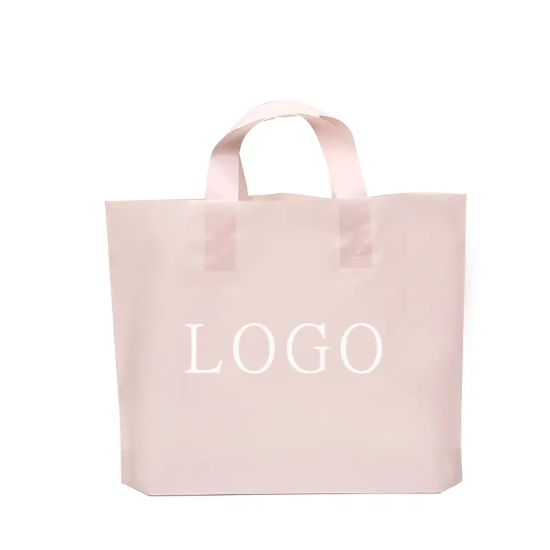 Tas Belanja Plastik PE Mudah Terurai Logo Cetak Kustom dengan Pegangan Loop Lembut untuk Kemasan Kosmetik Sepatu Pakaian