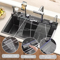 Évier de cuisine multifonctionnel OEM fait main en acier inoxydable SUS304 avec robinet cascade intelligent pour la vente en gros