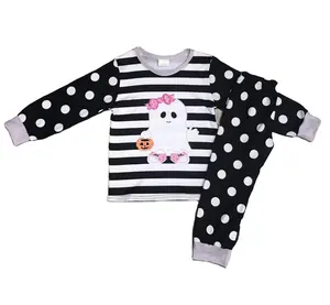 Halloween Pumpkin Little Ghost Stripe Polka Dot pigiama a maniche lunghe Set abbigliamento all'ingrosso