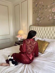 <span class=keywords><strong>Pigiama</strong></span> di Lusso in <span class=keywords><strong>Seta</strong></span> Ghiaccio da Donna, Bianco Moonlight, Abbigliamento da Casa Primaverile, con Pizzo e Schiena Scoperta, Maniche Lunghe e Pantaloni Lunghi - Product Image 6