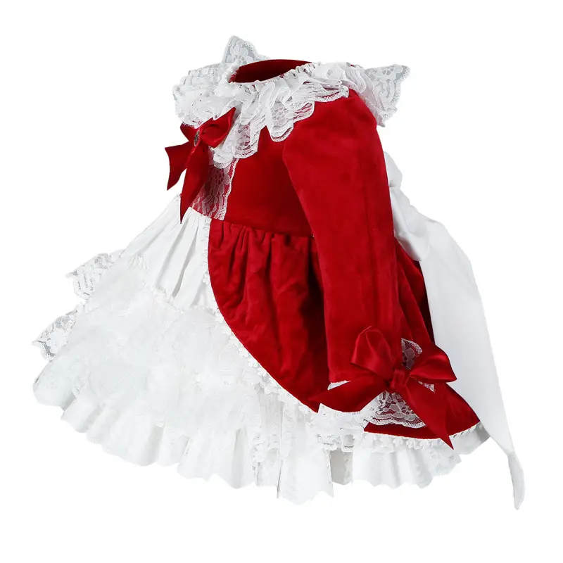 91112 new year arrival 4 pcs set Lolita baby Spanish lace dress girls princess dresses vintage kids clothes Christmas red