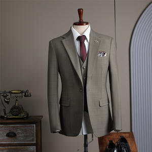 2024 hommes Plaid mince costume d'affaires chic marié robe de mariée <span class=keywords><strong>pour</strong></span> garçons d'honneur fermeture à glissière mouche fermeture worested tissu hôte vêtements - Product Image 6