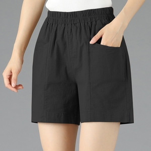 Women's Casual Shorts Khaki Cotton Oxford Elastic Waist Loose Fit Summer Wear - Product Image 4