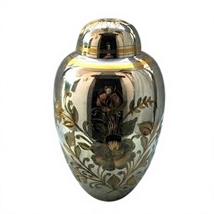 Urne funéraire en laiton gravée motif feuille argentée pour cendres humaines adultes, personnalisable, avec couvercle et sac gratuit - Product Image 6