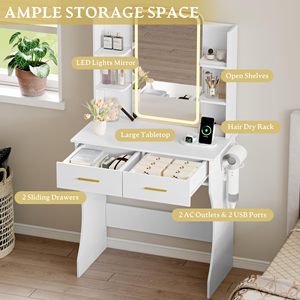 SENYU Coiffeuse blanche de qualité commerciale avec pieds courbes, miroir LED intégré, mobilier pour hôtels et dortoirs - Product Image 5