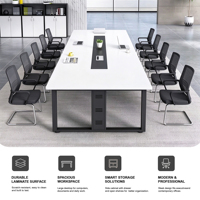 Table de conférence longue en bambou avec boîte de gestion des câbles réglable en hauteur, conception mobile, 10 places, vente en gros directe usine