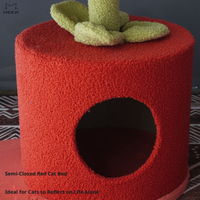 Arbre à chat multi-niveaux stable en forme de pomme, avec griffoir en sisal, condo semi-fermé pour chat, tour d'escalade en velours doux pour lapin, en carton