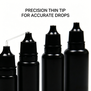 Flacon compte-gouttes en plastique PE noir 5ml-30ml avec bouchon sécurité enfant et opercule inviolable pour huiles essentielles, encre, <span class=keywords><strong>peinture</strong></span> artisanale, laboratoire et perruques - Product Image 3
