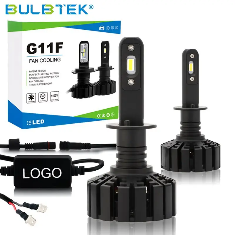 BULBTEK G11F H1LEDヘッドライト自動高ルーメンファン防水12v24vCANBUSLED車のヘッドライト電球