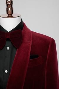 Мужской бархатный костюм красного вина на заказ для свадебной вечеринки, роскошный мужской костюм под смокинг на заказ - Product Image 2