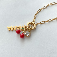 Bracelet chaîne trombone en acier inoxydable plaqué or 14K pour femme, avec breloque lettre MAMA et zircon carré cerise, bijoux Emanco