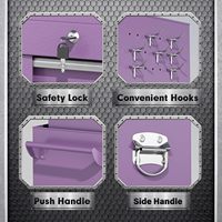 Coffre à outils moderne en aluminium à 8 tiroirs, 42,5 pouces, avec système de verrouillage à clé et dessus amovible (violet)