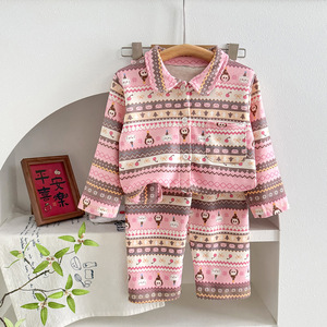 Vêtements de maison pour enfants, nouvelle collection d'automne, cardigan pour garçons et filles, pyjamas à manches longues, pantalons longs, velours thermique - Product Image 3