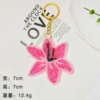 Gantungan Kunci Manik-Manik Beras Putih Mini Buatan Tangan Seri Pink, Liontin Bunga, Aksesoris Koper, Gantungan Tas