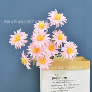 Dongchen Crafts Artificial Chrysanthemum <b>Flowers</b> 5 Heads Per Stem <b>Silk</b> <b>Flower</b> Polyester Petals For Home Wedding Decor - Product Image 3
