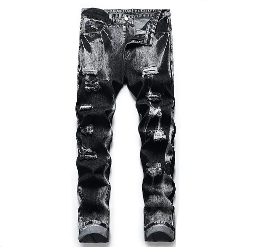 Custom OEM Ripped Jeans for Men Slim Denim Regular Fit Tapered Leg Distressed Destroyed Pants Men's Jeans with Hole