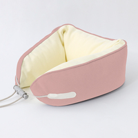 Oreiller de voyage en forme de U de couleur pastel macaron avec rembourrage en microfibres, boucle à cordon réglable, logo personnalisé