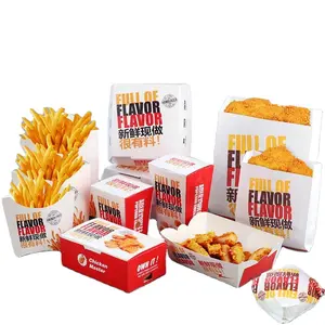 Boîte en papier d'emballage pour hamburger frites frites poulet frit hot dog burger à emporter de qualité alimentaire avec impression personnalisée