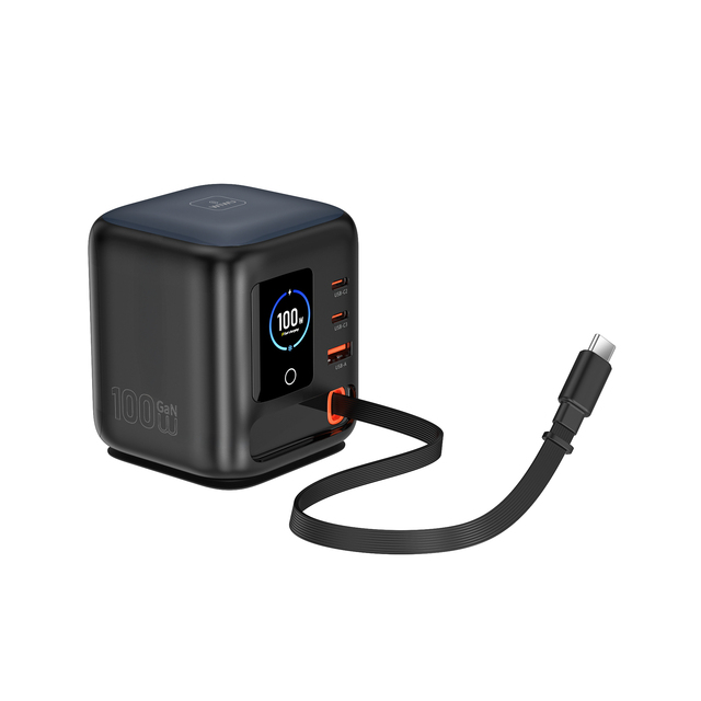 WiWU 100W GaN PD 3.0 Fast Charger with QC4.0 EU Plug Stretch Cable & USB-C Ports for Mobile Phone & Earphone