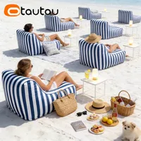OTAUTAU Canapé-lit gonflable moderne inclinable et portable, pouf repose-pieds pour jardin, plage, piscine, chaise longue, pouf lavable