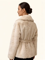 Damen Slim Winter Kunstpelz Weicher V-Ausschnitt Einreihiger Langer Revers Gestrickter Flauschiger Warmer Eleganter Lässiger Mantel