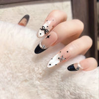 Faux Ongles Personnalisés Amande Longs en Gros Réutilisables, Ongles Artificiels French Manucure 10 Pièces à Coller pour Halloween