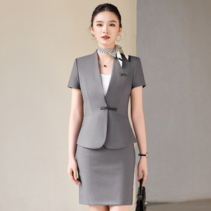 Women's Short Sleeve Suit Skirt Set Polyester Slim Fit Workwear For Beauty Salon Teahouse Massage Parlor Summer 2026 - Product Image 3