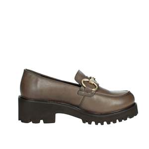 Mocassins pour femmes en cuir taupe à semelle épaisse, style slip-on - Product Image 4