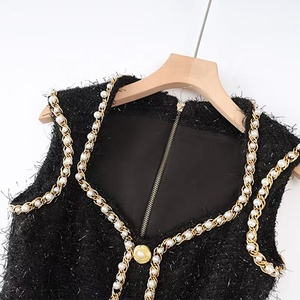 AIMEISI Elegante <span class=keywords><strong>Abito</strong></span> Corto da Donna Senza Maniche con Ricami e Perline in <span class=keywords><strong>Tweed</strong></span> - Product Image 3