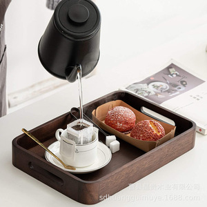 Walnut Wood Rectangular Serving <b>Tray</b> Black Walnut Solid Color Nordic Minimalist Design For <b>Tea</b> Coffee Hotel Use - Product Image 3