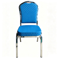 Chaise de banquet empilable en acier inoxydable 304, revêtement en tissu bleu