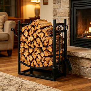 Freestanding Unique <strong>Firewood</strong> Rack with Side Hooks Heavy Duty Metal Log <strong>Storage</strong> for Outdoor Courtyard Fire Pit - Product Image 2