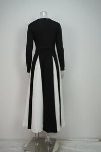 Abiti Lunghi Patchwork Bianco e <span class=keywords><strong>Nero</strong></span>, Moda Donna, Collo Tondo, <span class=keywords><strong>Maniche</strong></span> <span class=keywords><strong>Lunghe</strong></span>, <span class=keywords><strong>Vestito</strong></span> Elegante e Modesto per Signore - Product Image 4