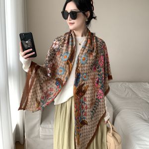 إكسسوارات أنيقة للخريف، شالات فاخرة مطبوعة بنقوش زهور للنساء، 130*130 سم، أوشحة مربعة كبيرة ناعمة من الفيسكوز المطبوع - Product Image 1