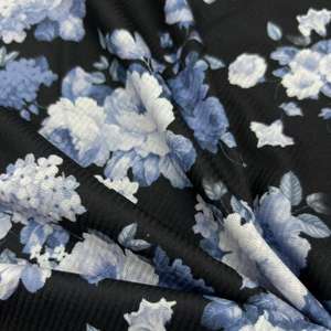 Bloemenprint breistof 240GSM katoen-achtig 2*2 geribbelde gebreide stof dubbel geborsteld rekbaar gebreide stof voor kleding - Product Image 3