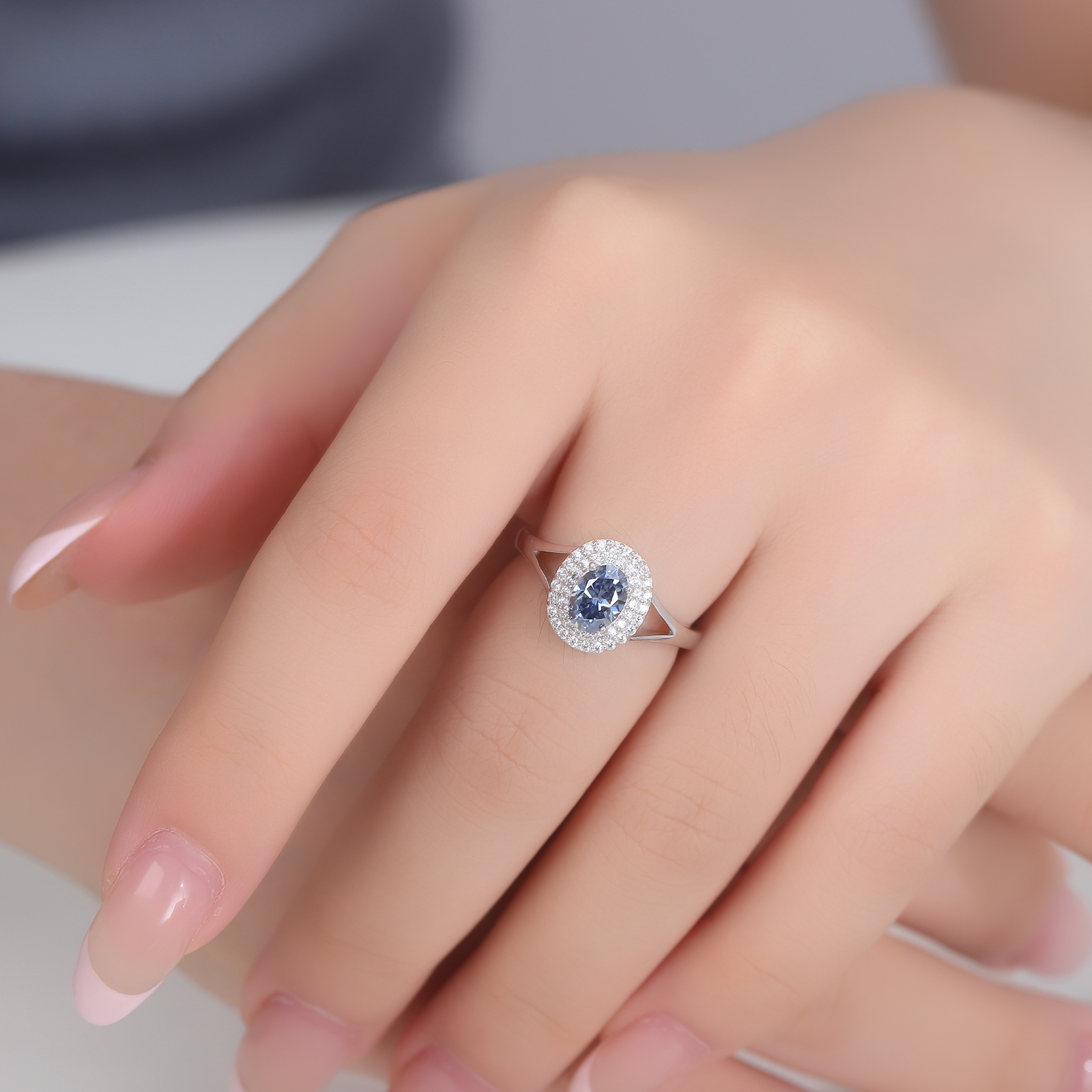 Bague moissanite bleue en argent 925