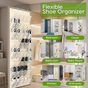 Over The Door <b>Shoe</b> Organizer 40 Pockets Breathable Mesh Hanging Rack For <b>Shoes</b> Storage Behind Doors On Walls Beige - Product Image 3