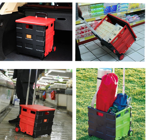 Chariot de courses pliable en plastique avec poignée réglable pour supermarché – Le chariot utilitaire indispensable - Product Image 6