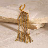 Gaovo Manchette d'oreille longue plissée tendance automne, avec chaîne et pampilles, sertie de pierres pavées en rangée, en acier inoxydable résistant au ternissement, cadeau
