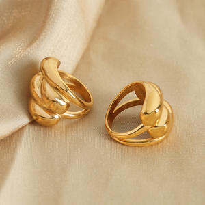 European and American Titanium Steel 18K Gold Water Drop Ring Simple Fashion Couple High-Grade Retro Geometric Ring Female - Product Image 2