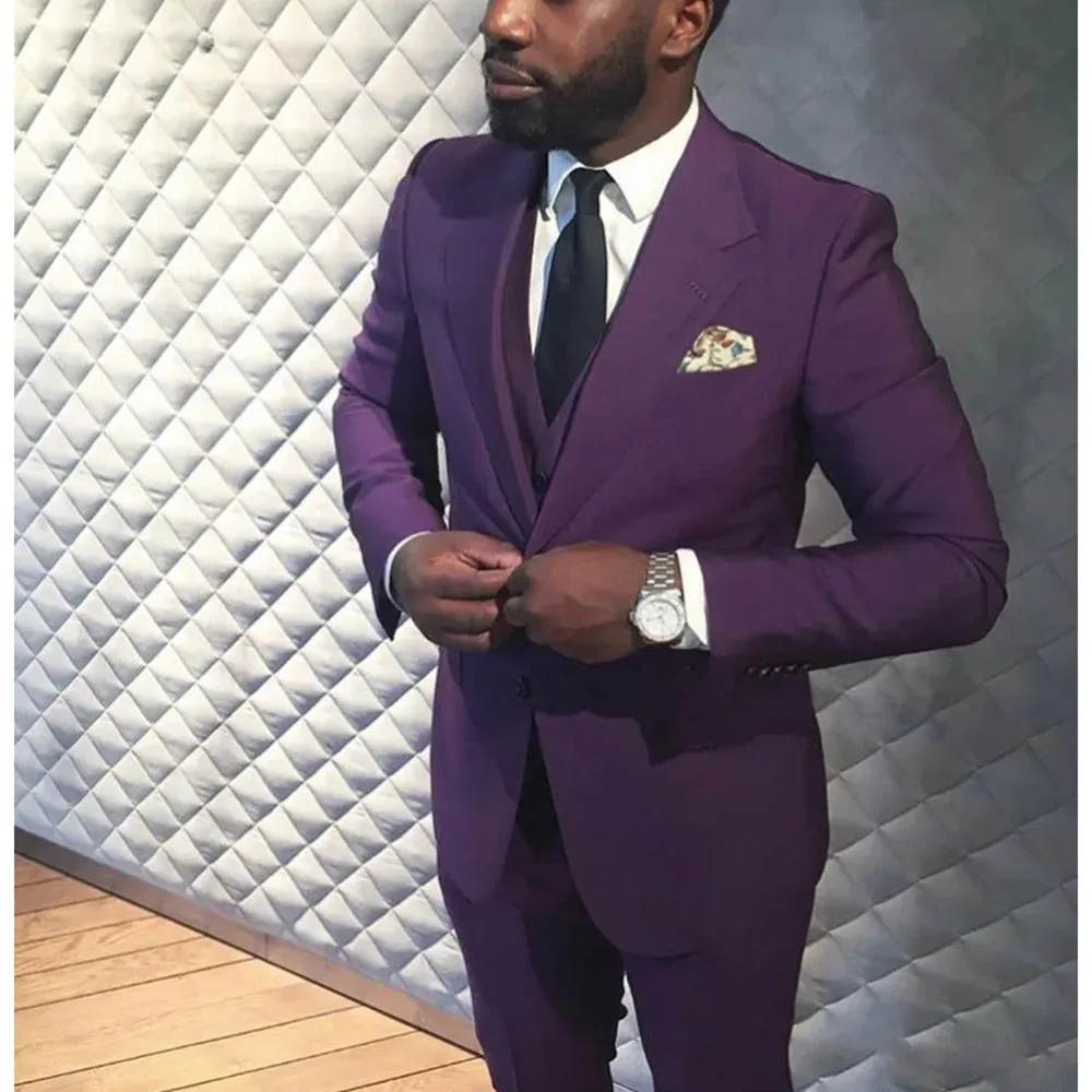 fitted lace wedding dress Men Wedding Suit Purple Dinner Suit Purple Elegant Purple Wear Sainly 46 / 52
