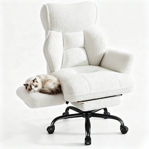 Ultra High Lift Ergonomic Full-Body Support Criss <strong>Cross</strong> <strong>Legged</strong> Pink Teddy Fleece Velvet Ergonomic Office <strong>Chair</strong> with Footrest - Product Image 2